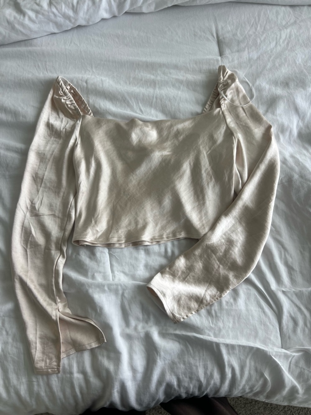 Women's Cream Long Sleeve Crop Top